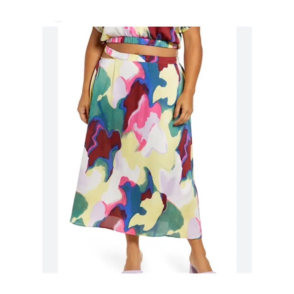 Nwot Open Edit Multicolored Midi Skirt - image 1
